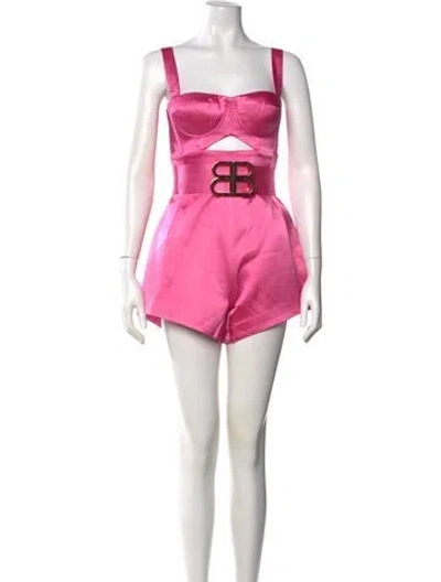 Pre-owned Bronx And Banco Square Neckline Romper In Pink