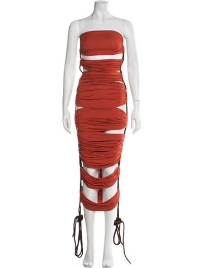 Pre-owned Bronx And Banco Strapless Midi Length Dress In Orange