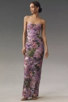 Bronx And Banco Dahlia Strapless Floral-embroidered Sequin Gown In Purple