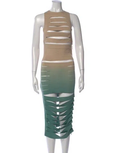 Pre-owned Bronx And Banco Striped Midi Length Dress In Green