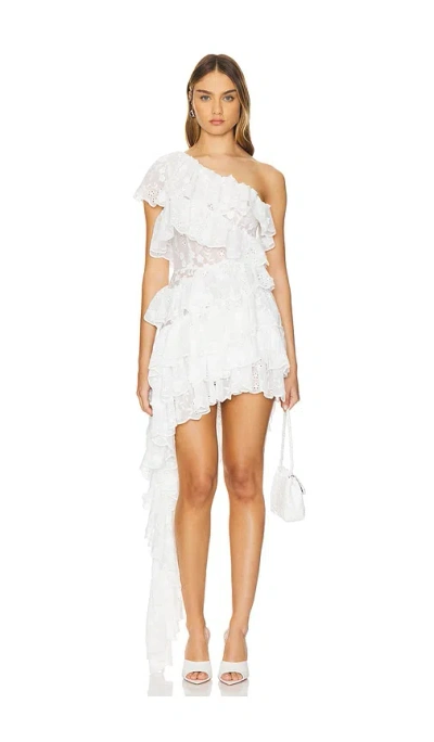 Bronx And Banco Tasmin One-shoulder Embroidered Mini Dress In White