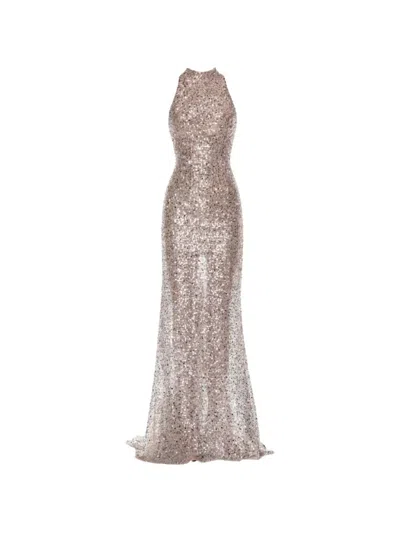 Bronx And Banco Tessa Halterneck Gown In Metallic