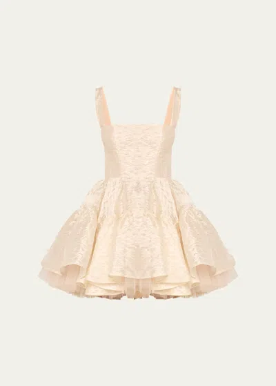 BRONX AND BANCO TIARA RUFFLE FIT-&-FLARE JACQUARD MINI DRESS