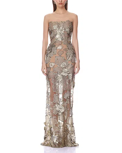 Bronx And Banco Tiffany Sequin Floral Farah Strapless Maxi Dress In Green