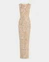 Bronx And Banco Violet Bead & Sequin Floral-embroidered Gown