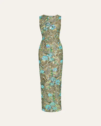 BRONX AND BANCO VIOLET FLORAL SEQUIN COLUMN GOWN