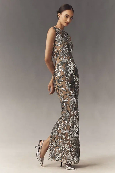 Bronx And Banco Violet Sequin Maxi Dress In Silver