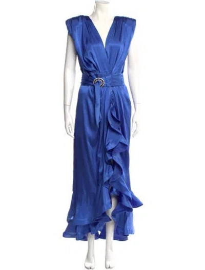 Pre-owned Bronx And Banco V-neck Long Dress In Blue