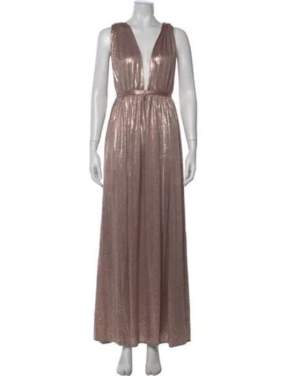 Pre-owned Bronx And Banco V-neck Long Dress In Brown