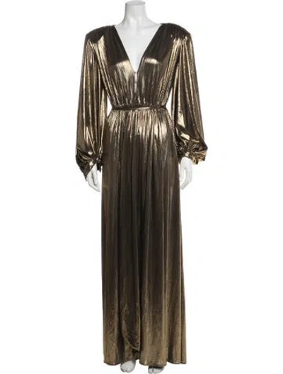 Pre-owned Bronx And Banco V-neck Long Dress In Gold/metallic