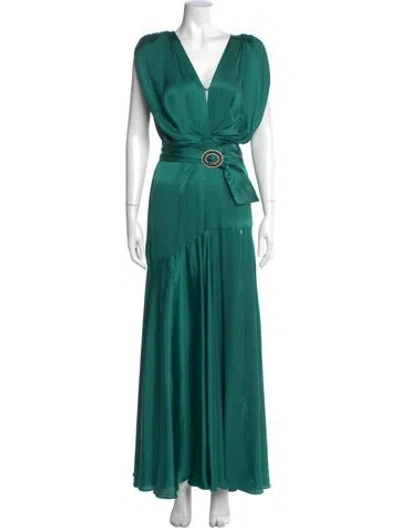 Pre-owned Bronx And Banco V-neck Long Dress In Green