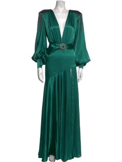 Pre-owned Bronx And Banco V-neck Long Dress In Green
