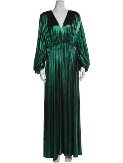Pre-owned Bronx And Banco V-neck Long Dress In Green/metallic