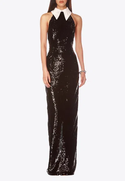 Bronx And Banco Wednesday Sequined Halterneck Maxi Dress In Black