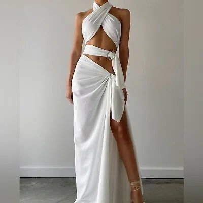 Pre-owned Bronx And Banco White Cleopatra Cut Out Maxi Dress Gown