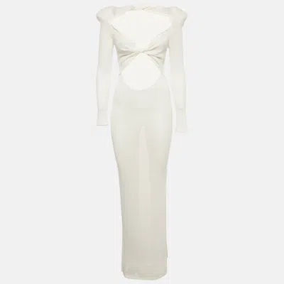 Pre-owned Bronx And Banco White Knit Sheer Daphne Blanc Maxi Dress S