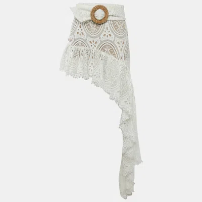 Pre-owned Bronx And Banco White Lace Belted Asymmetric Mini Skirt Xs