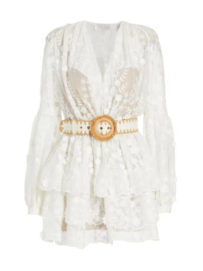 Bronx And Banco Bedouin Tiered Floral-embroidered Mini Dress In White