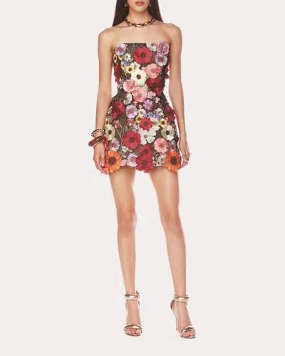 Bronx And Banco Women's Bouquet Maraya Floral Appliqué Strapless Mini Dress In Black Multi