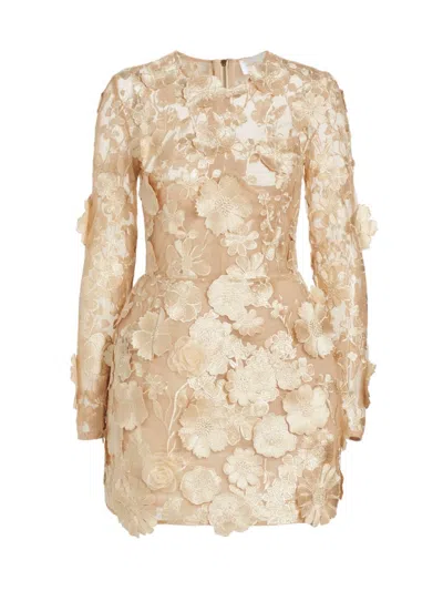 Bronx And Banco Bouquet Maraya Embroidered Illusion Mini Dress In Gold