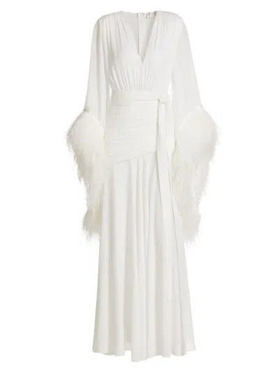 Bronx And Banco Women's Geisha Feather-cuff Tie-waist Maxi Dress In White