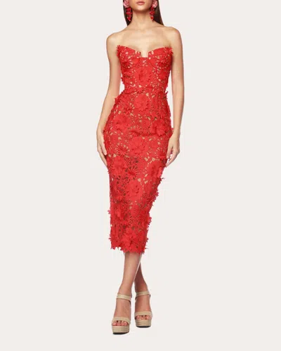 Bronx And Banco Jasmine Strapless Floral Lace Midi Dress In Red