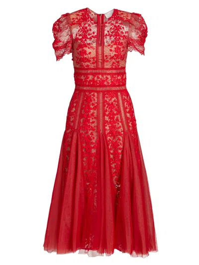 Bronx And Banco Women's Megan Lace Short-sleeve Midi-dress In Red
