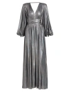 Bronx And Banco Women's Zoe Billowy-sleeve V-neck Metallic Gown In Metallic Silver