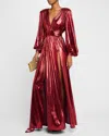 Bronx And Banco Zoe Metallic Deep V-neck Gown In Red