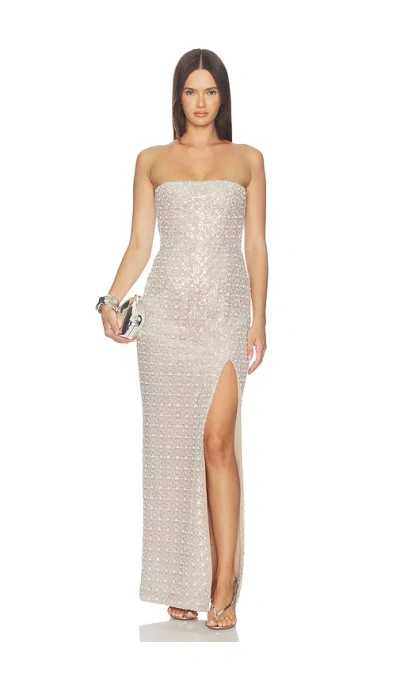 Bronx Banco Allegra Pearl Veronica Maxi Dress With Slit In Silver