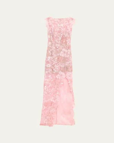 Bronx Banco Ellie Sleeveless Sequin Floral Column Gown In Pink