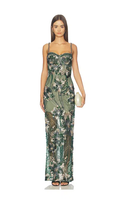 Bronx Banco Embellished Maxi Dress With Diamond Straps In Green