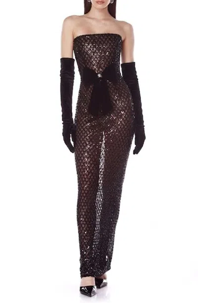 Bronx Banco Farah Embellished Sheer Maxi Dress In Brown