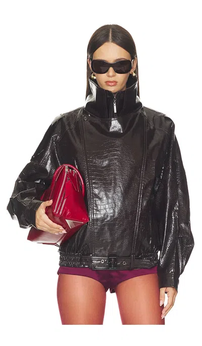 Bronx Banco Faux Leather Croc Embossed Jacket In Brown