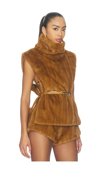 Bronx Banco Faux Mink Sleeveless Vest In Brown