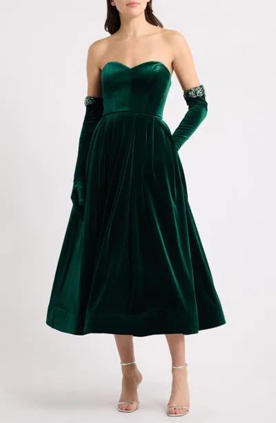 Bronx Banco Fit & Flare Velvet Party Dress In Green