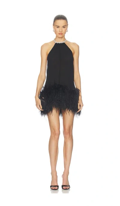 Bronx Banco Halter Neck Mini Dress With Feather Trim In Black