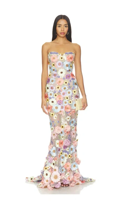 Bronx Banco Jasmine Floral Strapless Gown In Pastel