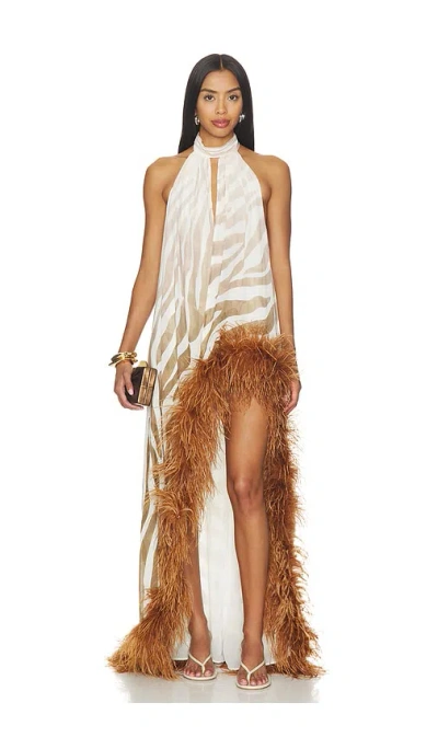 Bronx Banco Madeline Zebra Halterneck Gown In Brown