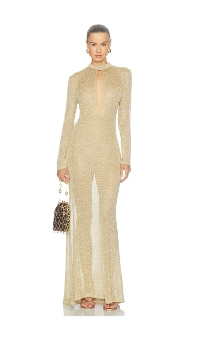 Bronx Banco Makena Long Sleeve Knit Maxi Dress In Neutral