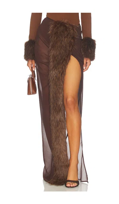 Bronx Banco Mesh & Faux Fur Maxi Skirt In Brown