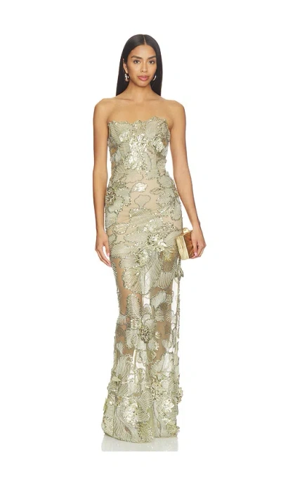 Bronx Banco Tiffany Sequin Floral Farah Strapless Maxi Dress In Green