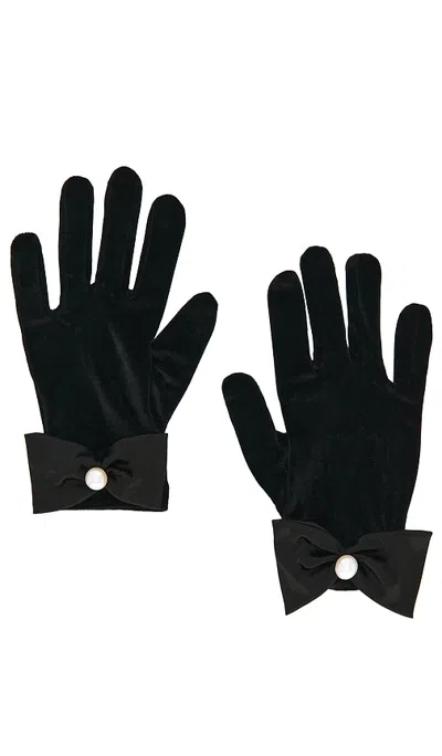 Bronx Banco Velvet Short Gloves With Bows In Black