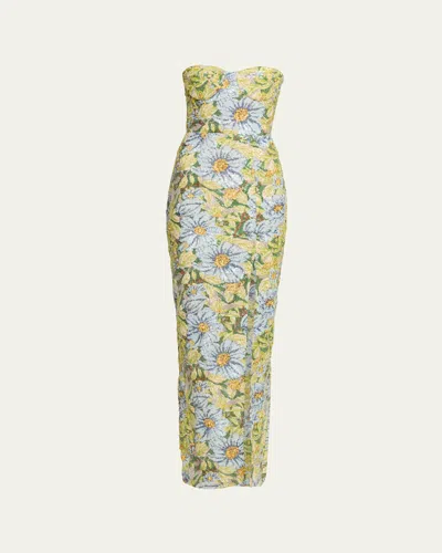 Bronx Banco Veronica Strapless Floral Sequin Column Gown In Animal Print