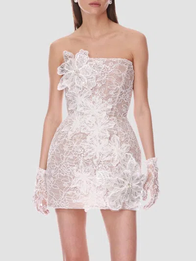 Bronx Banco Women's 3d Floral-embellished Lace Strapless Mini Dress In White