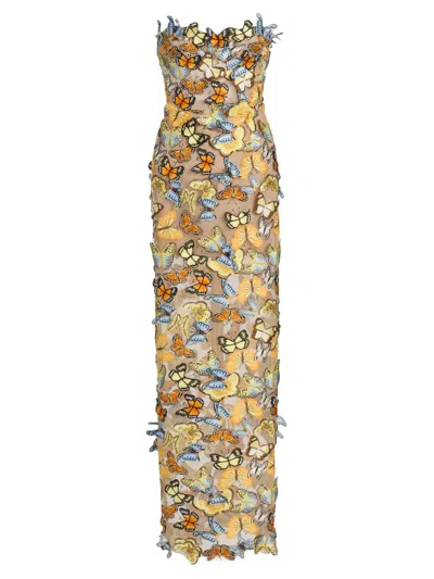 Bronx Banco Women's Bella 3d Butterfly Dahlia Strapless Gown In Neutral