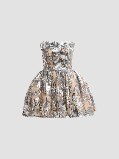 Bronx Banco Women's Chloe Sequined Floral Strapless Mini Dress In Silver