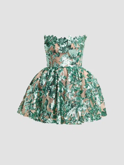 Bronx Banco Women's Chloe Sequined Floral Strapless Mini Dress In Green