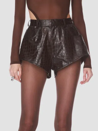 Bronx Banco Women's Croc-embossed Faux-leather Shorts In Brown