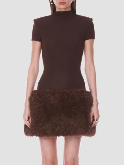 Bronx Banco Women's Faux-fur Trim Mini Dress In Brown